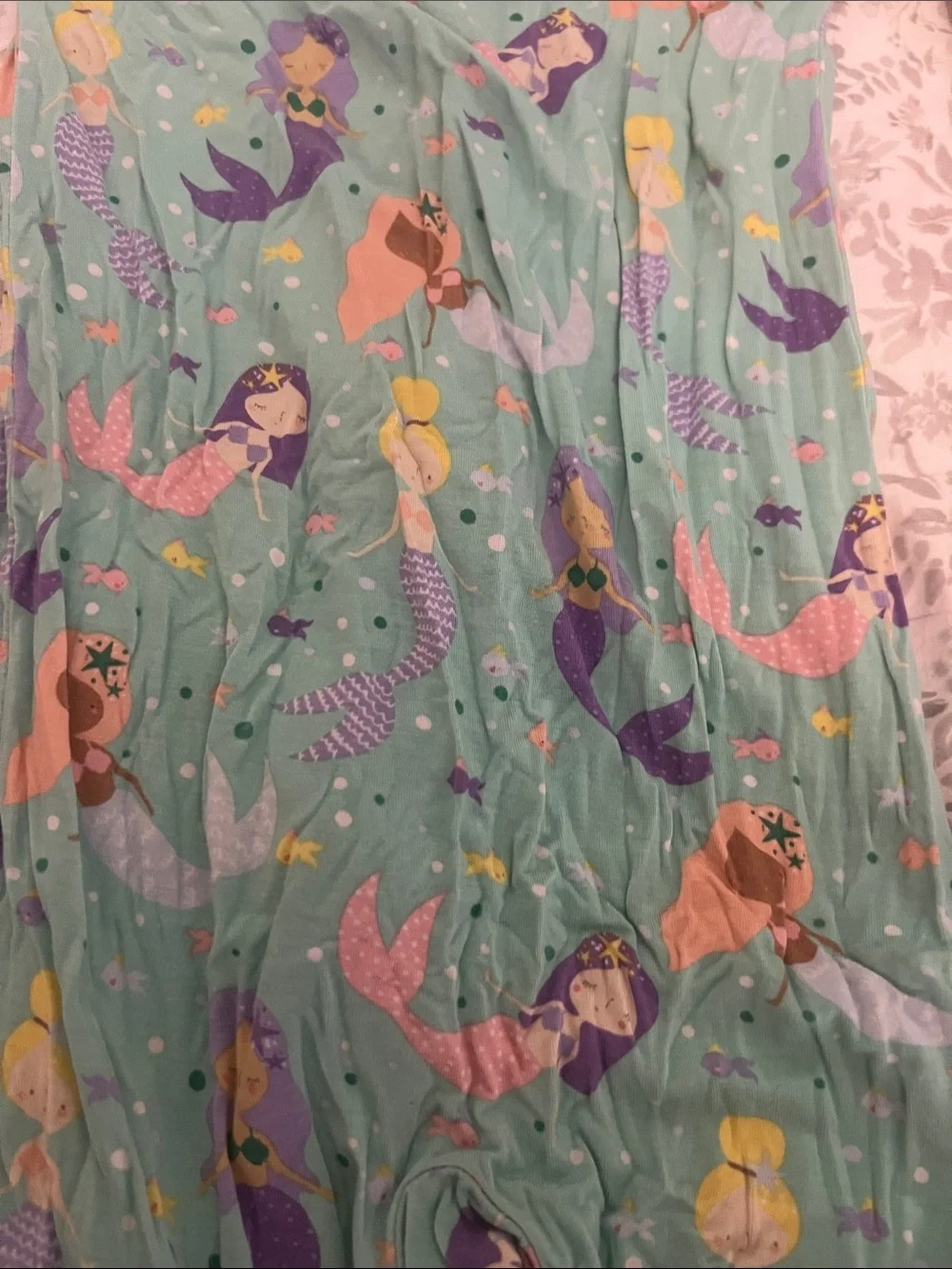 Little Sleepies Mint Green Mermaid Zip One-Piece Pajamas with Lavender Trim